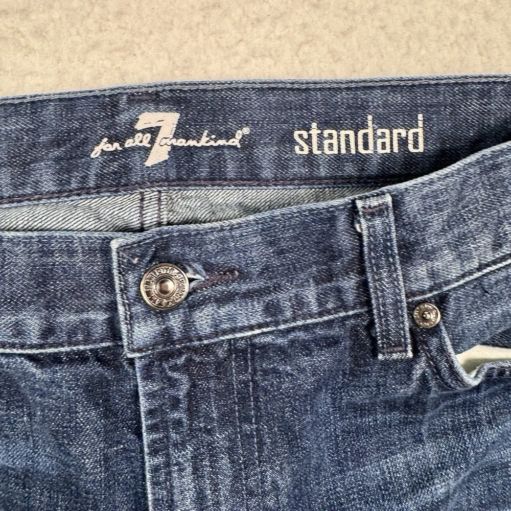 7 For All Mankind Standard Straight Jeans Mens 34 Blue Dark Wash Whiskered 34x29